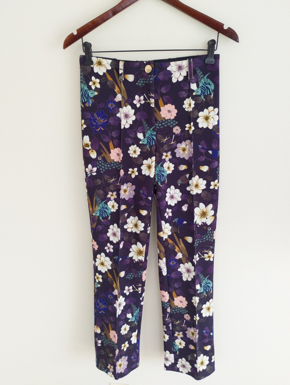 Marc Cain Flower & Bird Print Scuba Jersey Slim Trousers Pants US 8